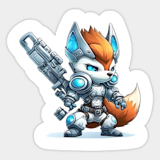 Armored Cute Snow Fox Holding a Riffle Sticker